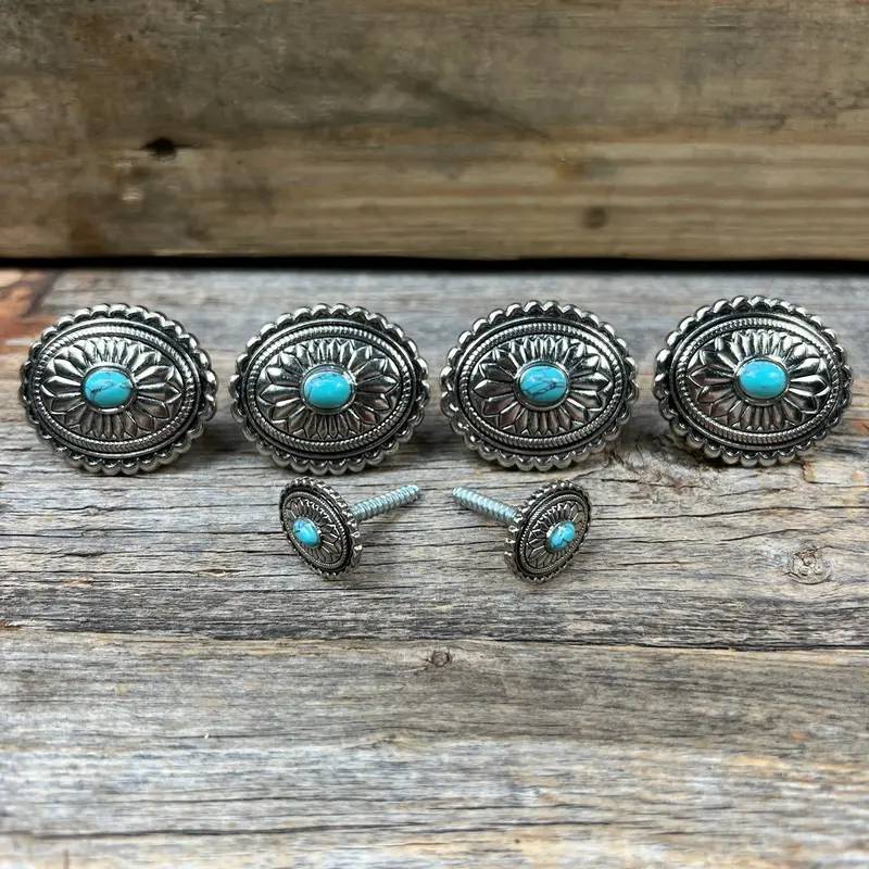 Antique Silver Oval Floral Turquoise Saddle Set Ssw237 1