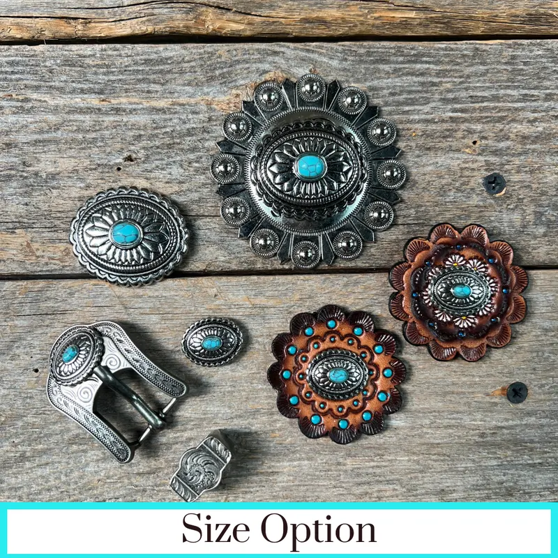 Antique Silver Oval Floral Turquoise Western Concho W237 1