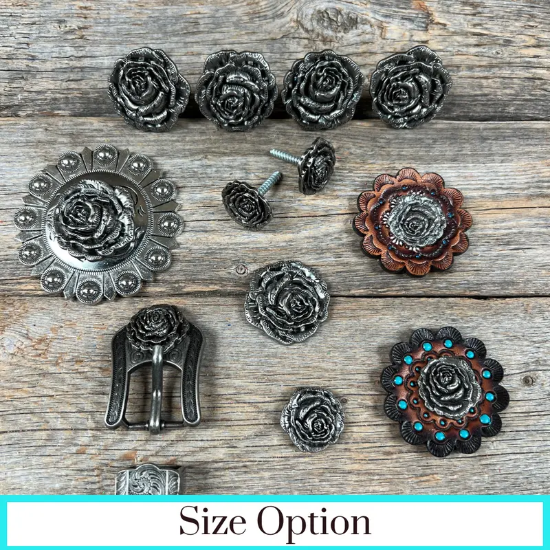 Antique Silver Rose Western Concho W108 1