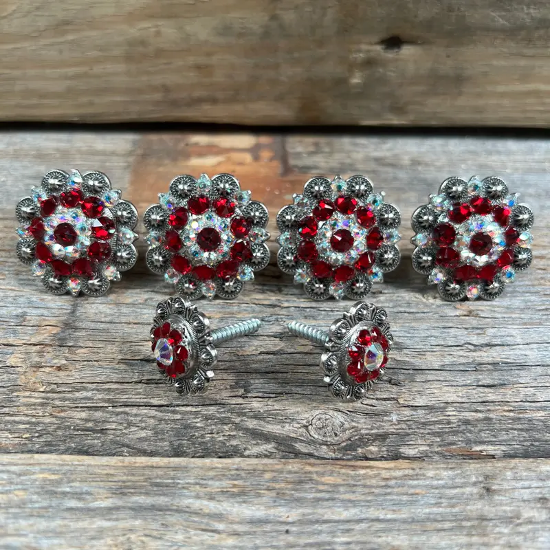 Antique Silver Ruby & Ab Saddle Conchos 1