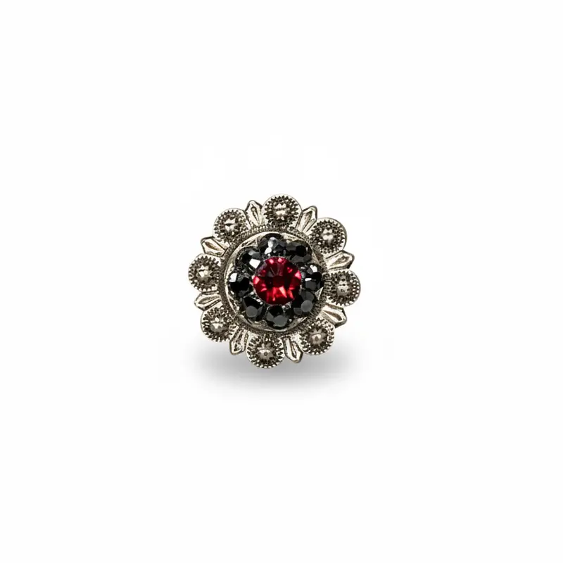Antique Silver Ruby, Jet Crystal Conchos - Sizes From 1"- 3" And Buckles 3