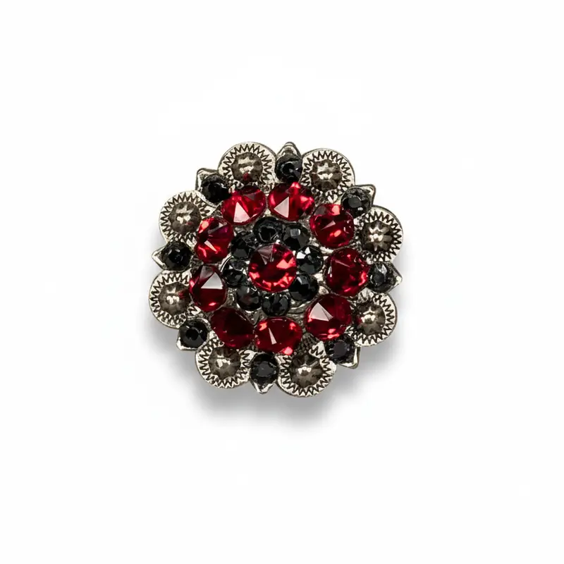 Antique Silver Ruby, Jet Crystal Conchos - Sizes From 1"- 3" And Buckles 3