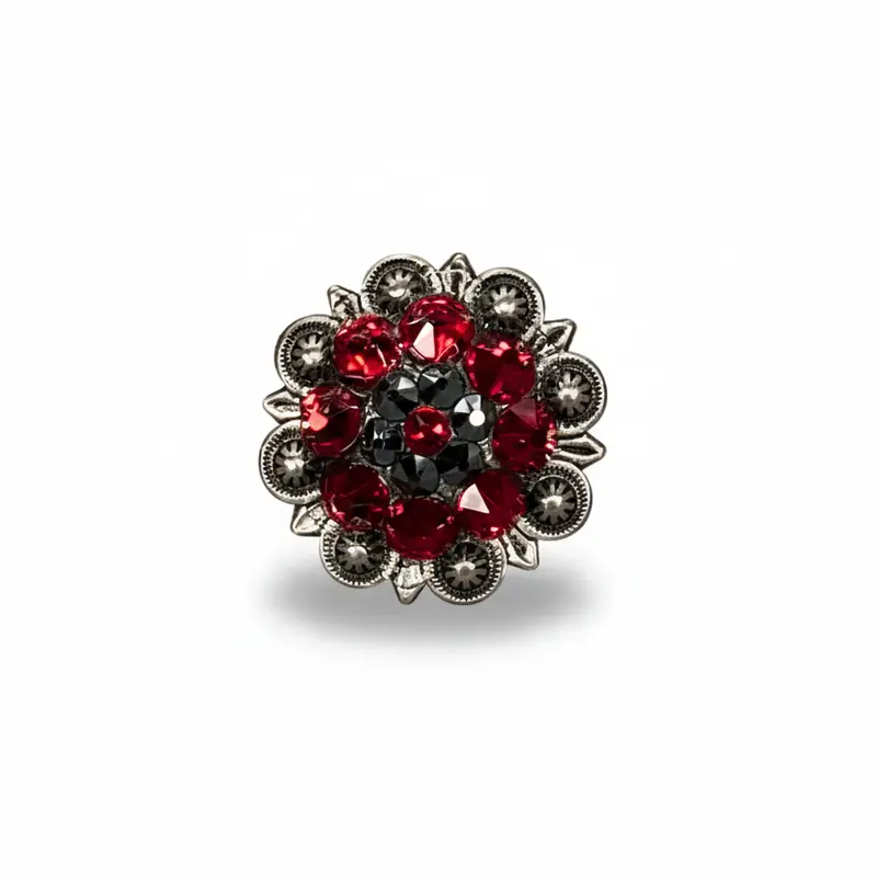 Antique Silver Ruby, Jet Crystal Conchos - Sizes From 1"- 3" And Buckles 4