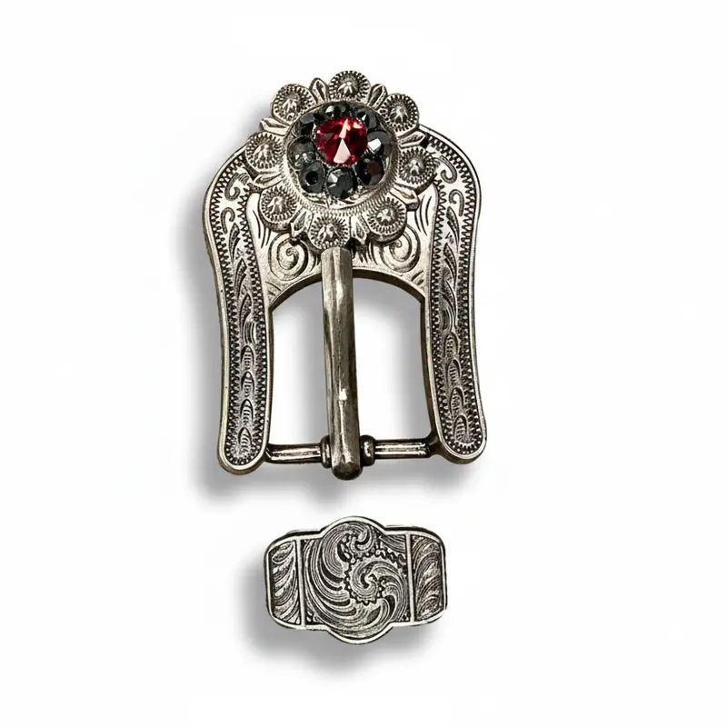 Antique Silver Ruby, Jet Crystal Conchos - Sizes From 1"- 3" And Buckles 7