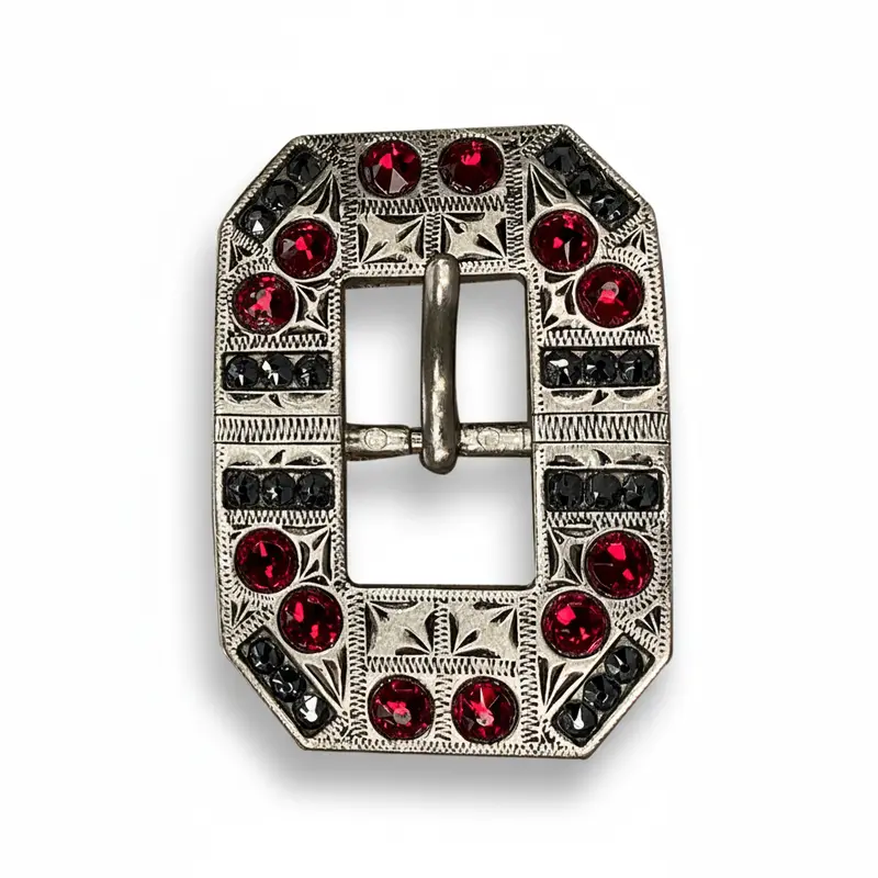 Antique Silver Ruby, Jet Crystal Conchos - Sizes From 1"- 3" And Buckles 8