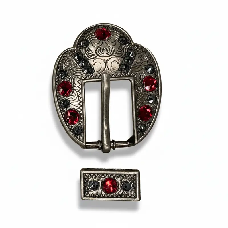 Antique Silver Ruby, Jet Crystal Conchos - Sizes From 1"- 3" And Buckles 9