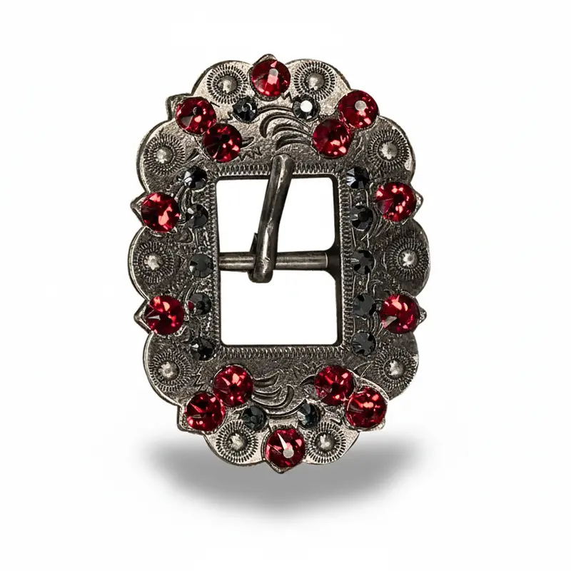 Antique Silver Ruby, Jet Crystal Conchos - Sizes From 1"- 3" And Buckles 9