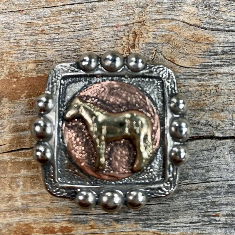Antique Silver Square Concho With Gold Horse 1.5" W186l 1