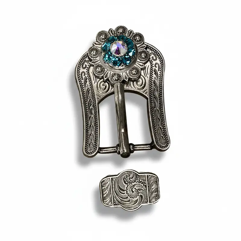 Antique Silver Teal, Ab Crystal Conchos - Sizes From 1"- 3" And Buckles 7