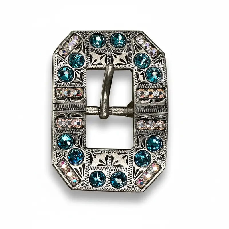 Antique Silver Teal, Ab Crystal Conchos - Sizes From 1"- 3" And Buckles 8
