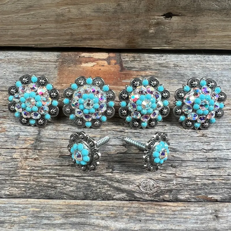 Antique Silver Turquoise & Ab Saddle Conchos 1