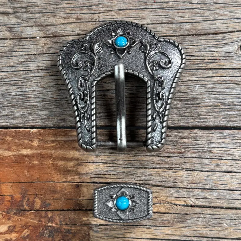 Antique Silver Turquoise Buckle & Keeper W240b 1