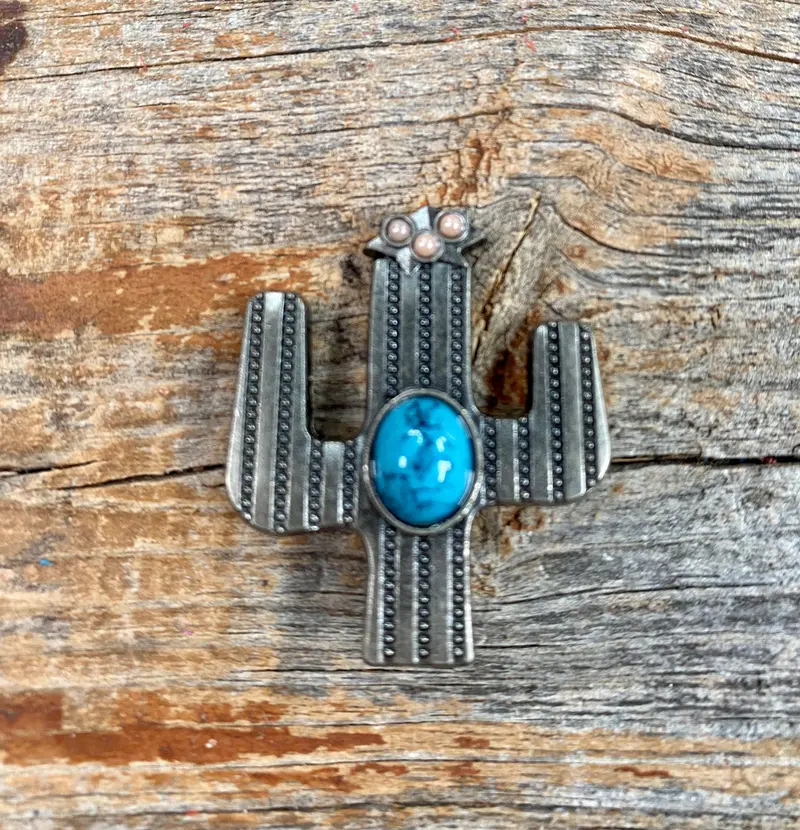 Antique Silver Turquoise Cactus Concho 1.25" W178l 1