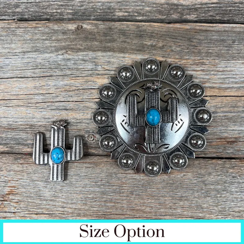 Antique Silver Turquoise Cactus Concho W178 1