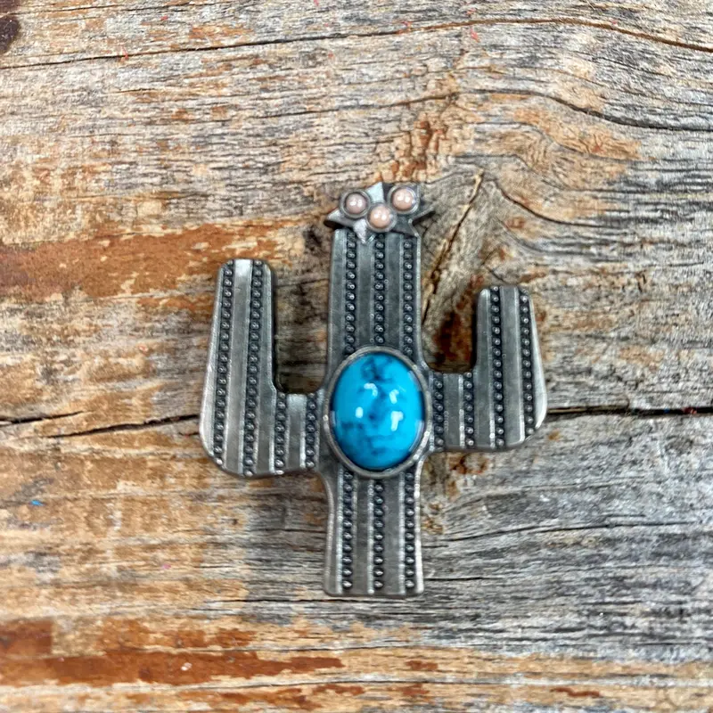 Antique Silver Turquoise Cactus Concho W178 2
