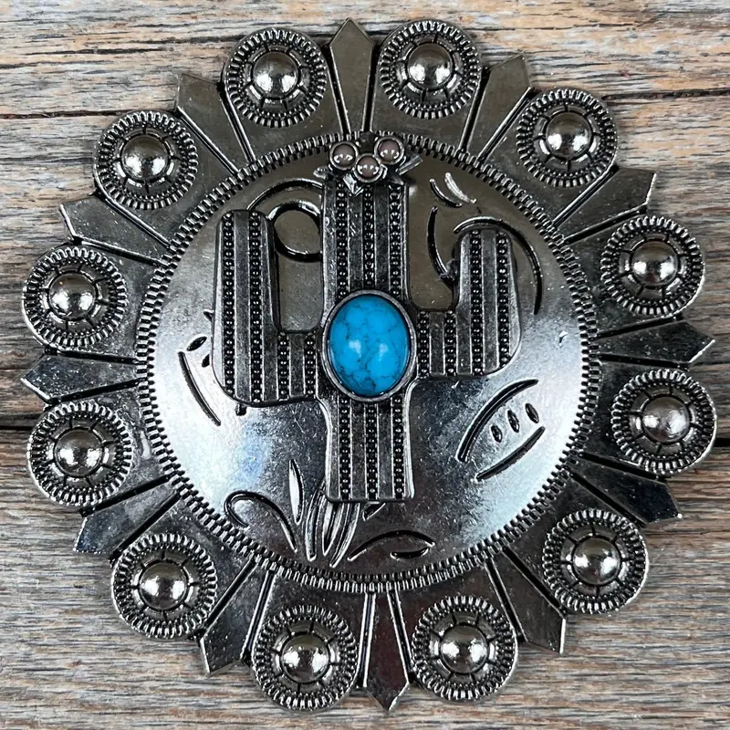 Antique Silver Turquoise Cactus Concho W178 2