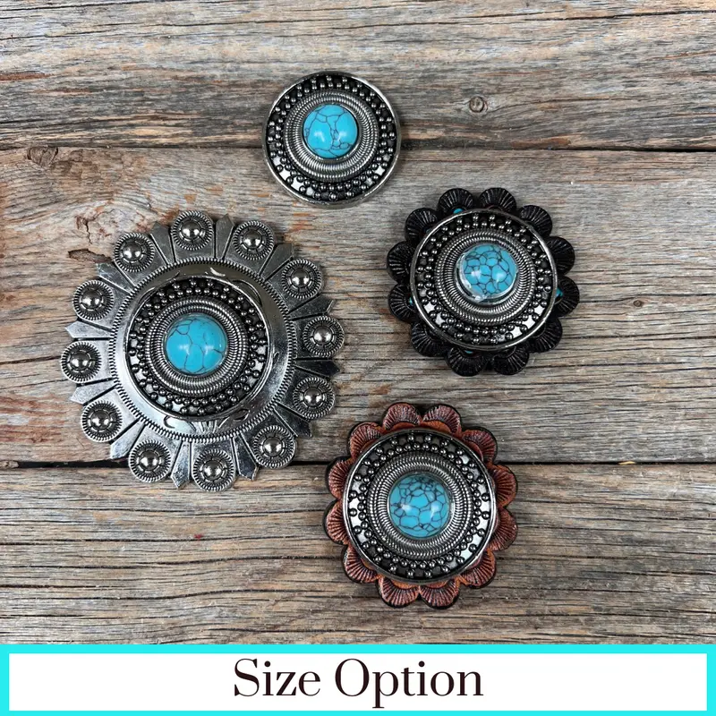 Antique Silver Turquoise Dot Western Concho W232 1