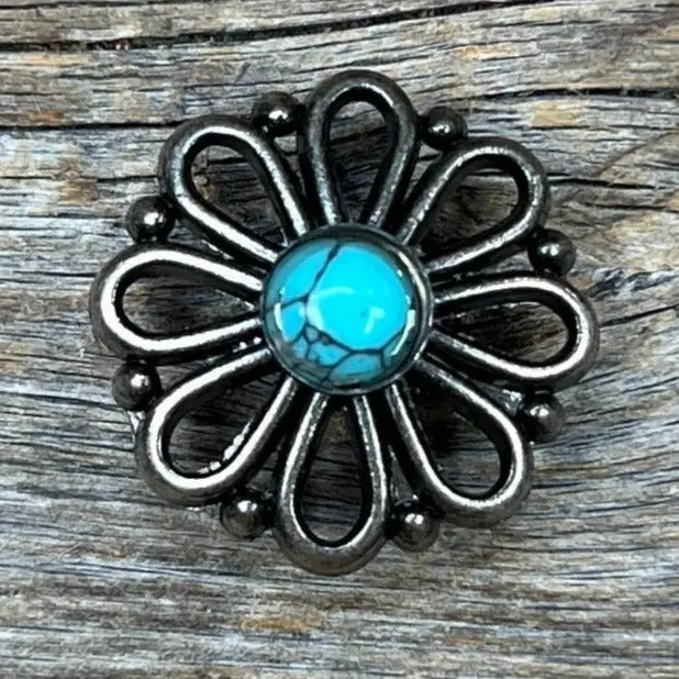 Antique Silver Turquoise Flower Concho 1.5" W231l 1