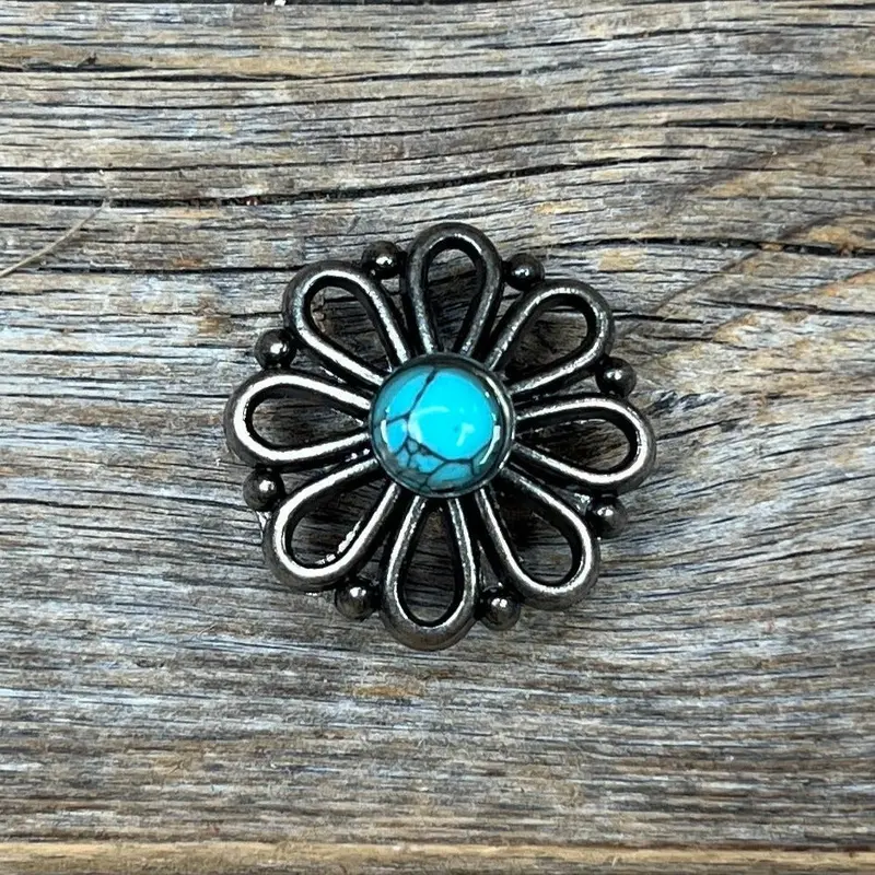 Antique Silver Turquoise Flower Concho 1" W231s 1