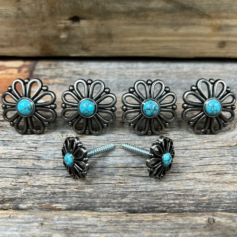 Antique Silver Turquoise Flower Saddle Set Ssw231 1