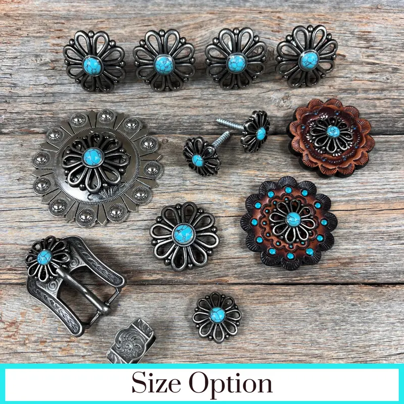 Antique Silver Turquoise Flower Western Concho W231 1