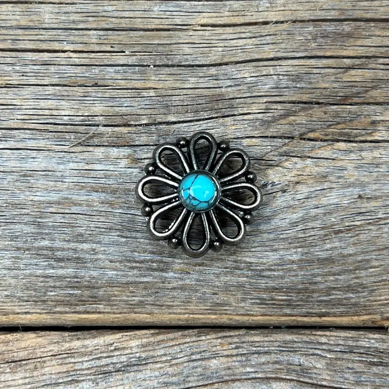 Antique Silver Turquoise Flower Western Concho W231 2