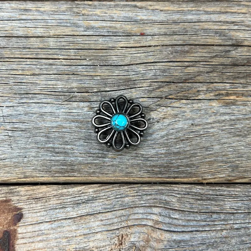 Antique Silver Turquoise Flower Western Concho W231 3