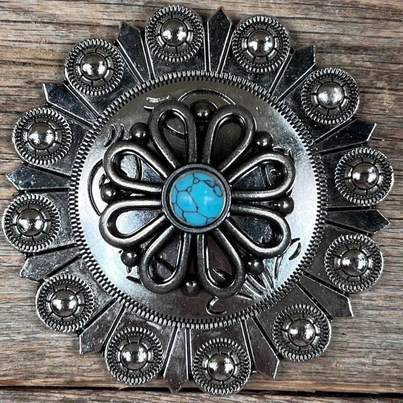 Antique Silver Turquoise Flower Western Concho W231 4