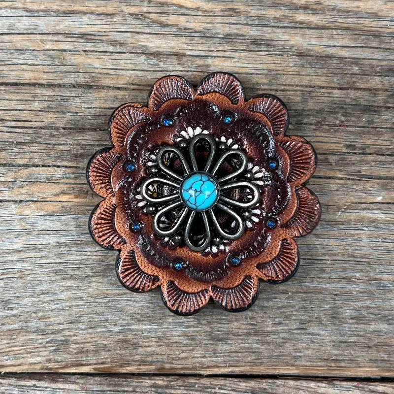 Antique Silver Turquoise Flower Western Concho W231 5