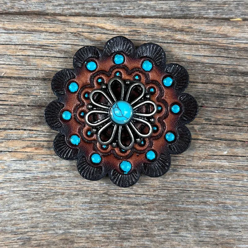 Antique Silver Turquoise Flower Western Concho W231 6