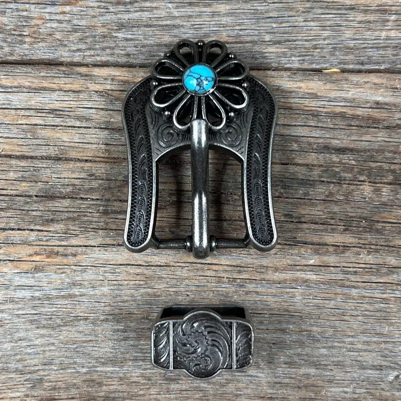 Antique Silver Turquoise Flower Western Concho W231 7