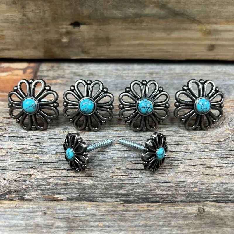 Antique Silver Turquoise Flower Western Concho W231 7