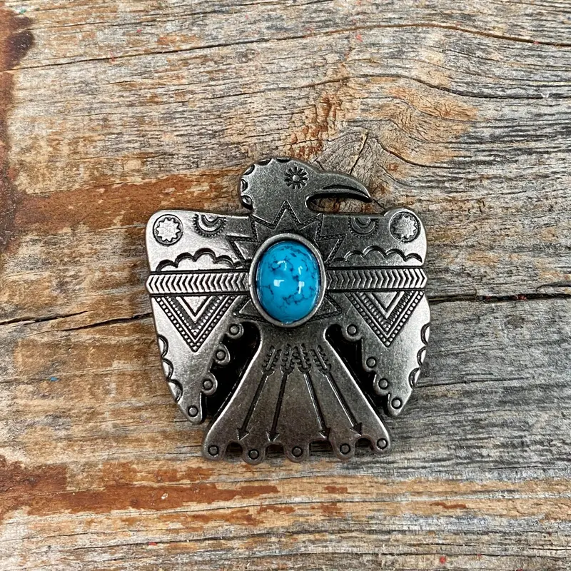Antique Silver Turquoise Thunderbird Concho 1.5" W181l 1