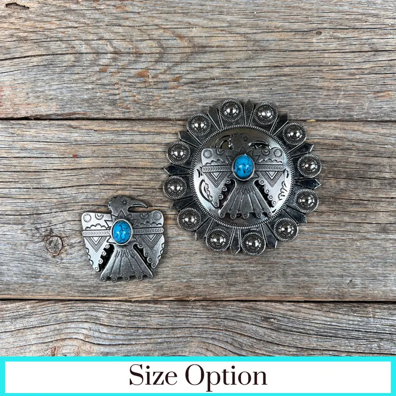 Antique Silver Turquoise Thunderbird Concho W181 1