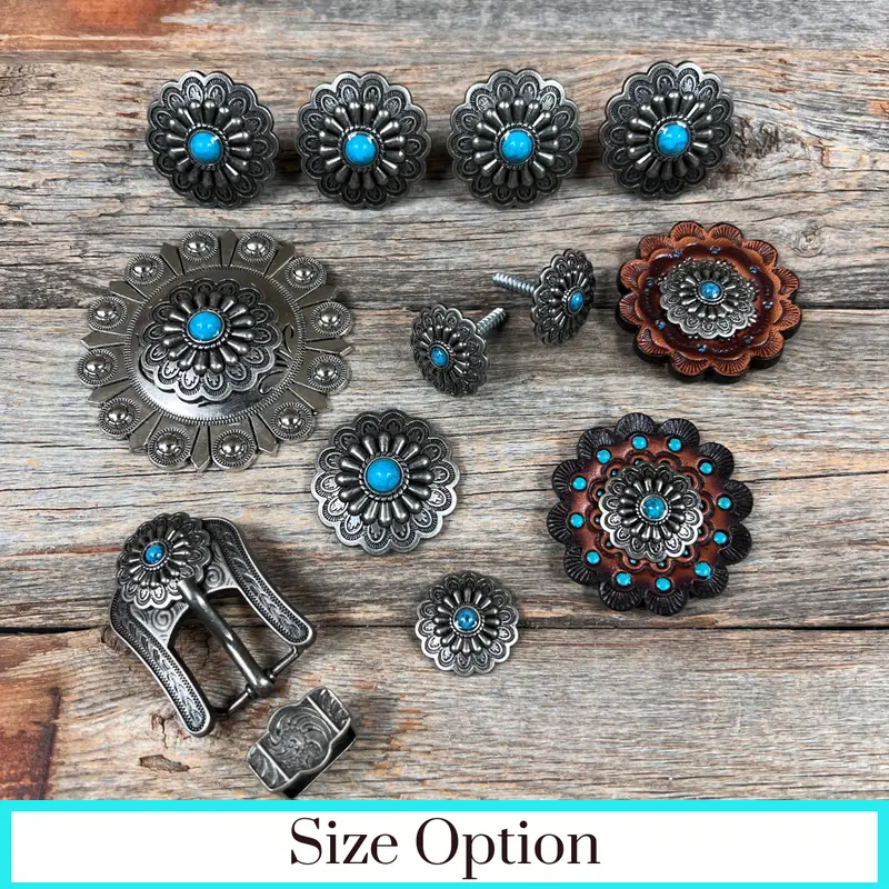 Antique Silver Turquoise Western Concho W203 1