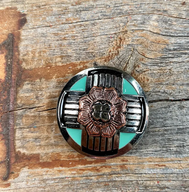 Antique Silver With Copper Flower Concho 1" W190s 1