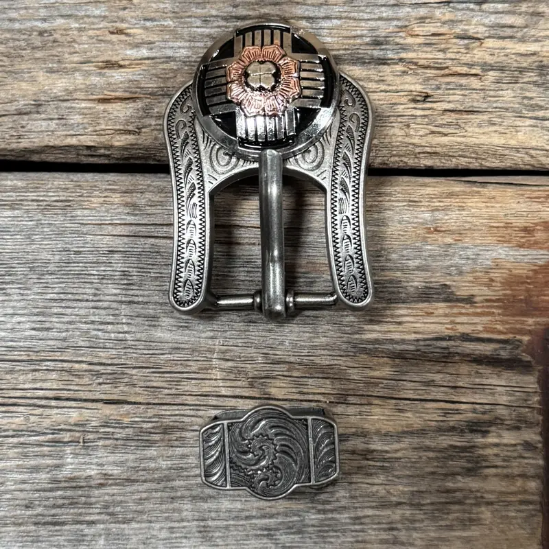 Antique Silver With Copper Flower Western Concho Buckle Adapter W217asba 1