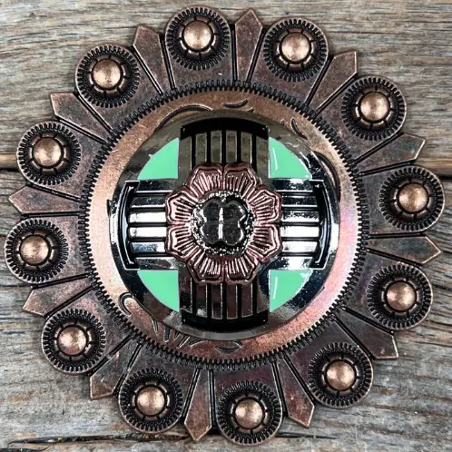 Antique Silver With Copper Flower Western Concho W190 4