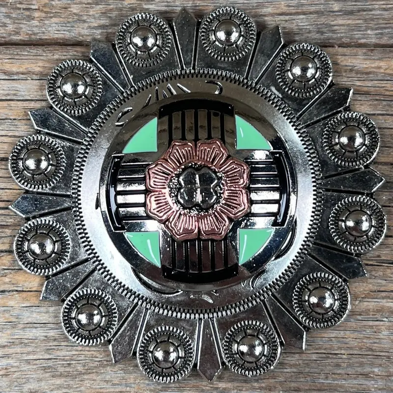 Antique Silver With Copper Flower Western Concho W190 5