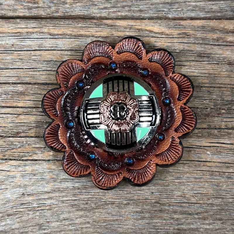 Antique Silver With Copper Flower Western Concho W190 6