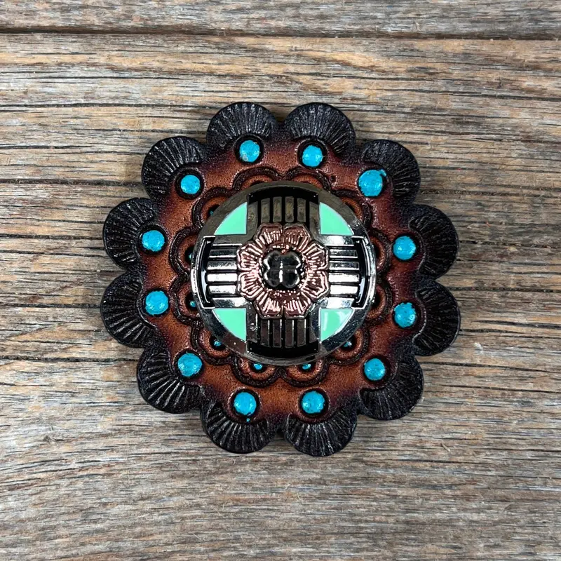 Antique Silver With Copper Flower Western Concho W190 7