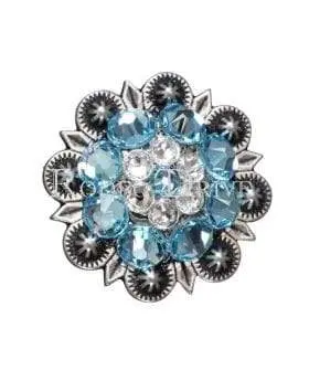 Aqua & Clear Antique Silver 1.25" European Crystal Concho 1