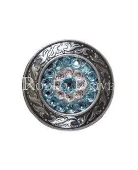 Aqua & Clear Antique Silver 1.5" Disc European Crystal Concho 1