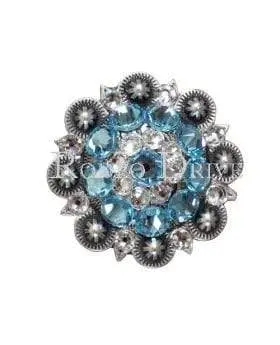 Aqua & Clear Antique Silver 1.5" European Crystal Concho 1