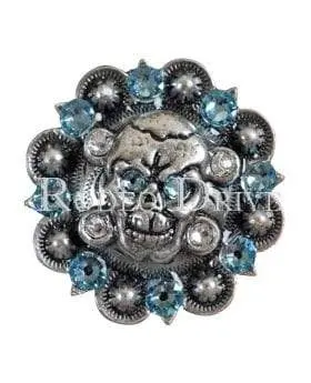 Aqua & Clear Antique Silver 1.75" Skull European Crystal Concho 1