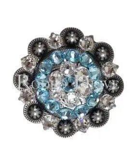Aqua & Clear Antique Silver 2" European Crystal Concho 1
