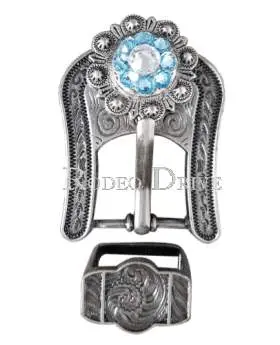 Aqua & Clear Antique Silver European Crystal Buckle Keeper Set 1