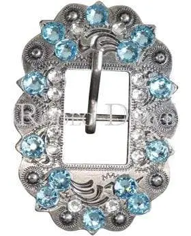 Aqua & Clear Antique Silver European Crystal Cart Buckle 1