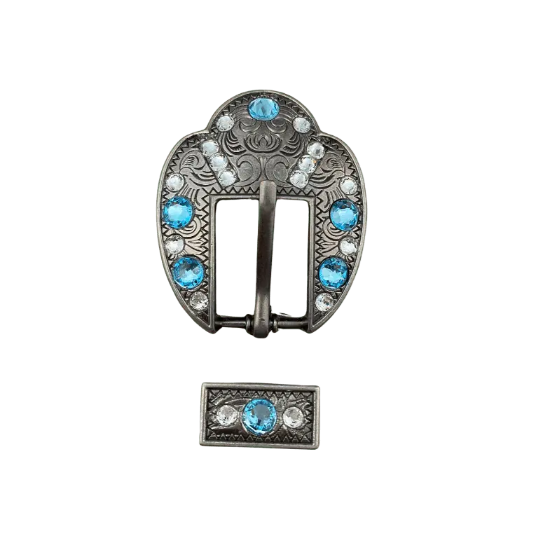 Aqua & Clear Antique Silver European Crystal Fancy Buckle 1
