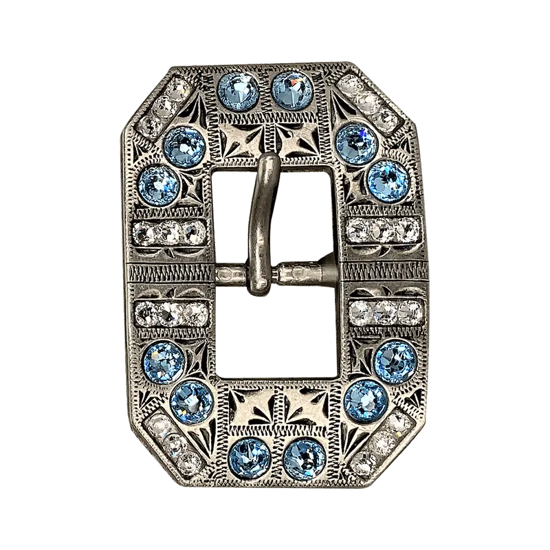 Aqua & Clear Antique Silver European Crystal Square Cart Buckle 1